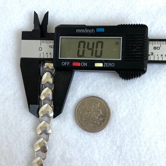 Solid Sterling Silver 925 Stacking Heart Link Toggle Clasp Bracelet Sz 6.5" 20g - Picture 14 of 16